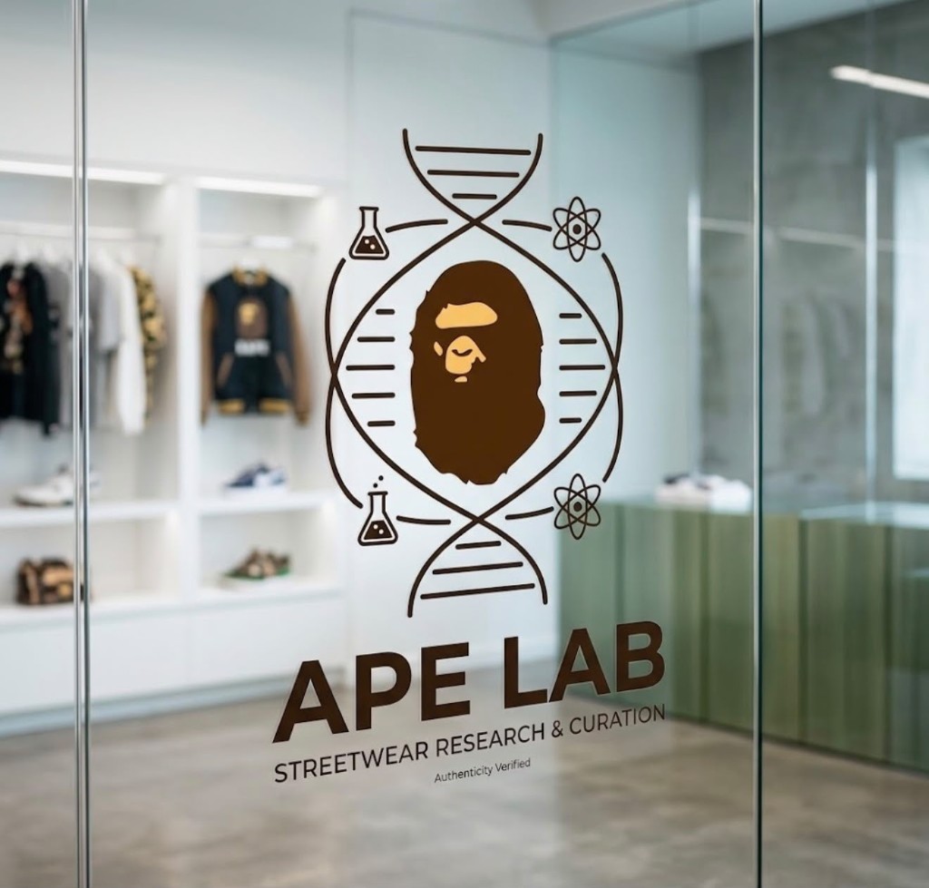 APE LAB storefront window with the ape head and DNA helix logo